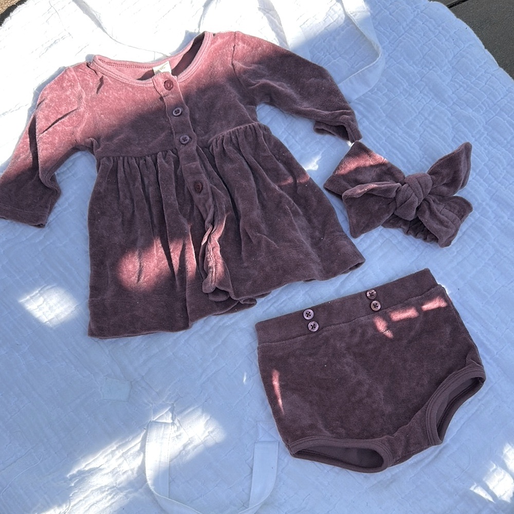 Kate Quinn Organic Cotton Velour Velvet Dress and Bloomer Set